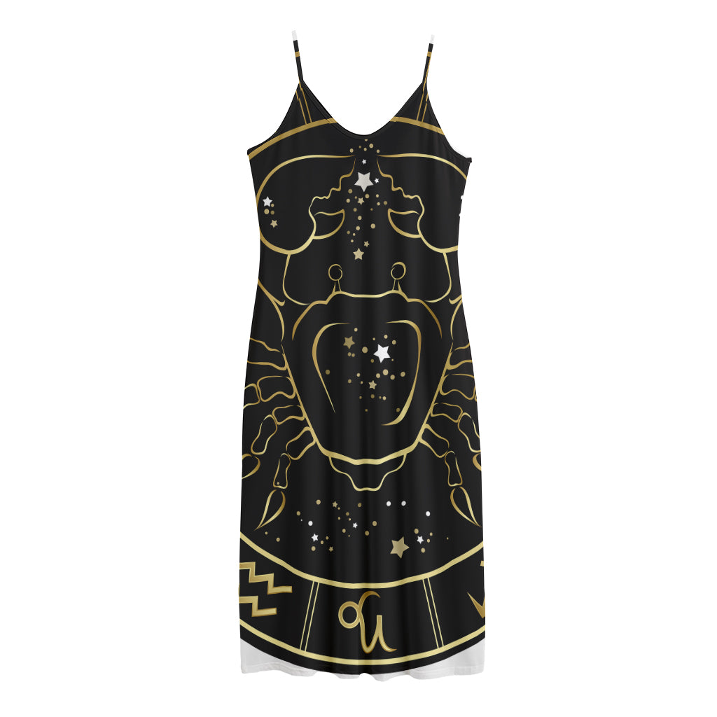 Gold And Black Cancer Sign Print Jersey Midi Cami Dress