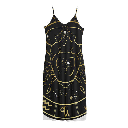Gold And Black Cancer Sign Print Jersey Midi Cami Dress