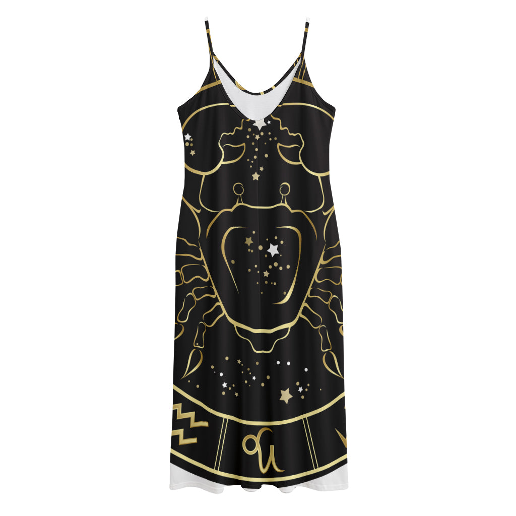Gold And Black Cancer Sign Print Jersey Midi Cami Dress