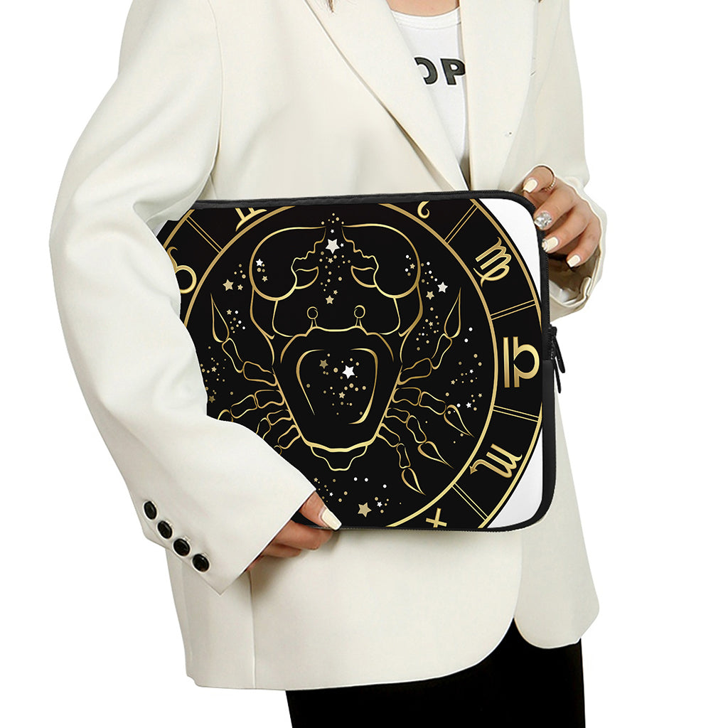 Gold And Black Cancer Sign Print Laptop Sleeve