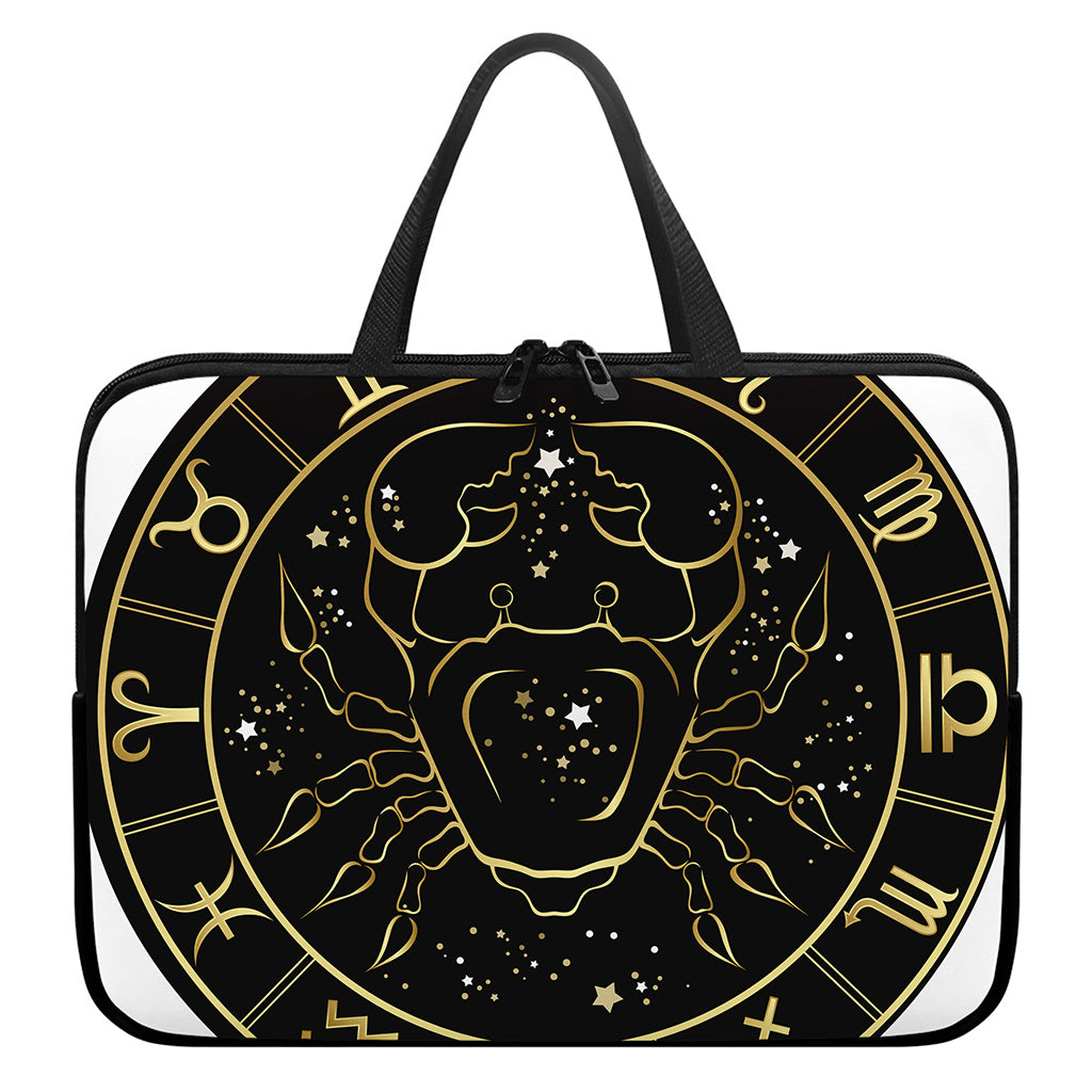 Gold And Black Cancer Sign Print Laptop Sleeve With Handle