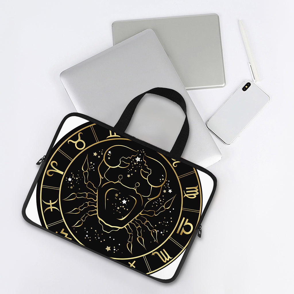 Gold And Black Cancer Sign Print Laptop Sleeve With Handle