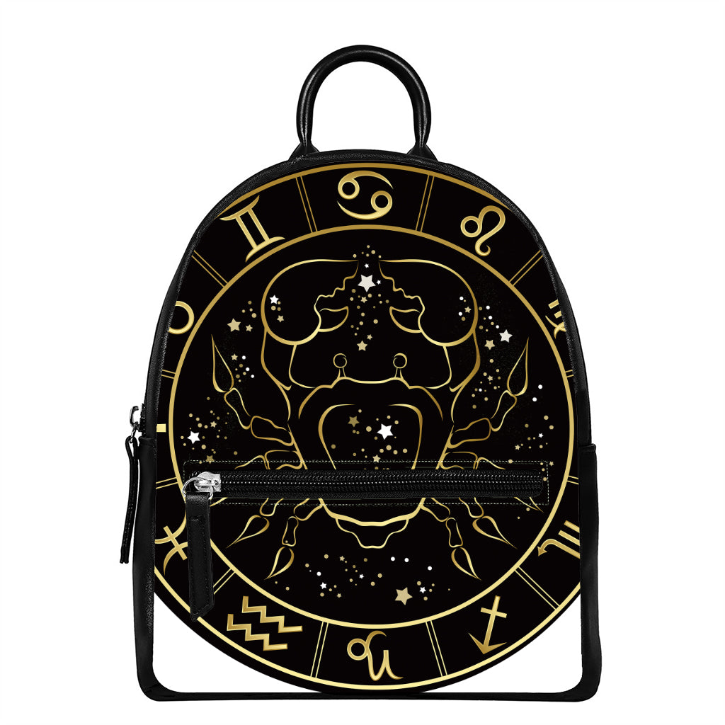 Gold And Black Cancer Sign Print Leather Backpack