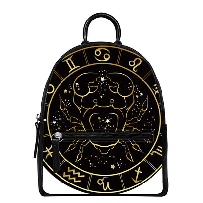 Gold And Black Cancer Sign Print Leather Backpack