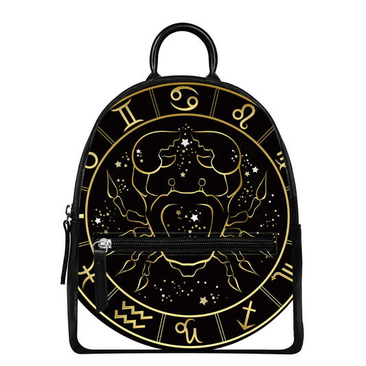 Gold And Black Cancer Sign Print Leather Backpack