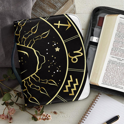 Gold And Black Cancer Sign Print Leather Bible Cover