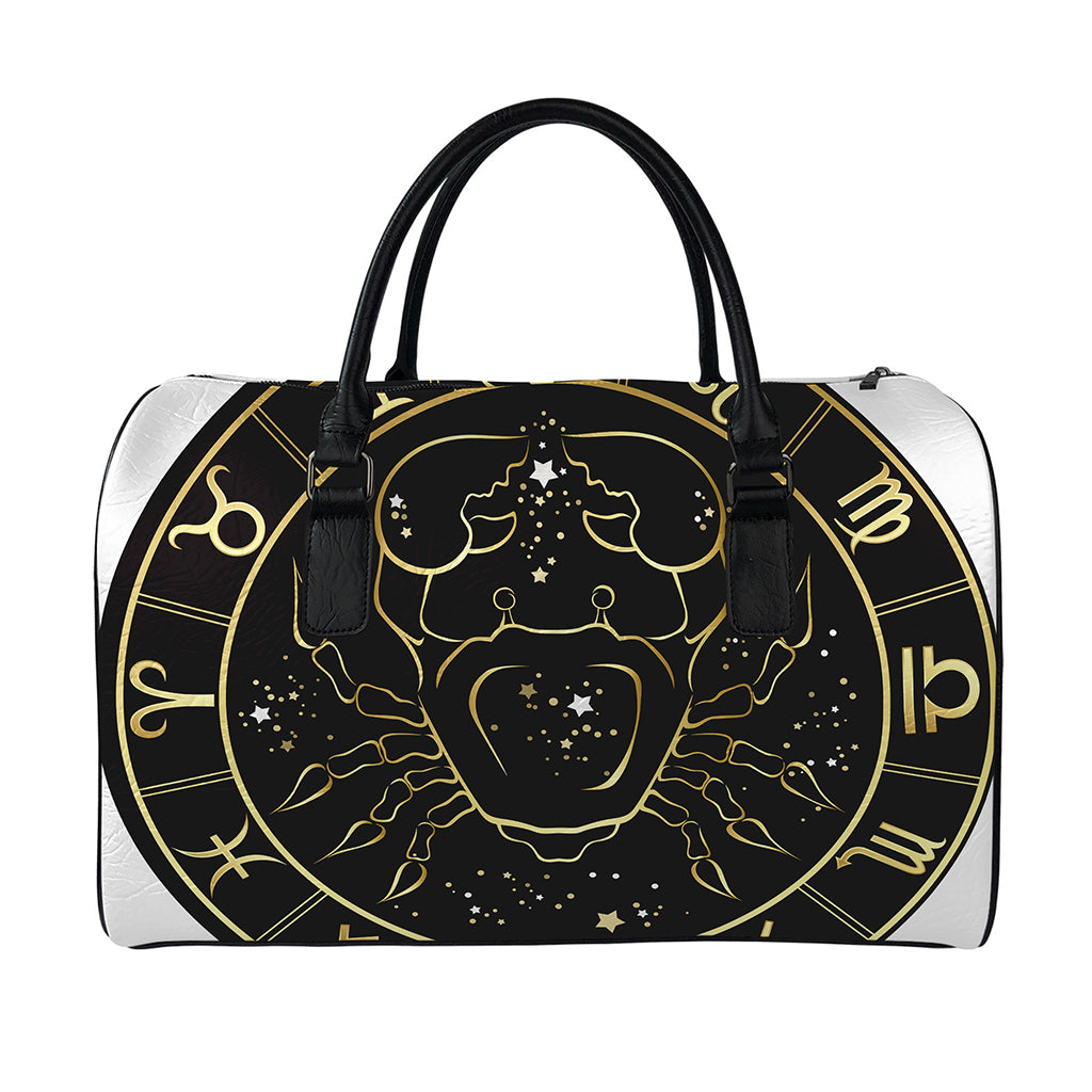 Gold And Black Cancer Sign Print Leather Duffle Bag