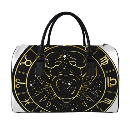 Gold And Black Cancer Sign Print Leather Duffle Bag
