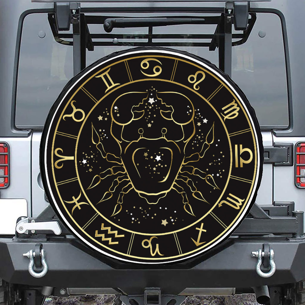 Gold And Black Cancer Sign Print Leather Spare Tire Cover