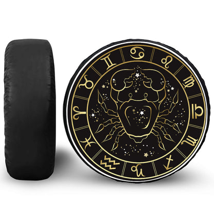 Gold And Black Cancer Sign Print Leather Spare Tire Cover