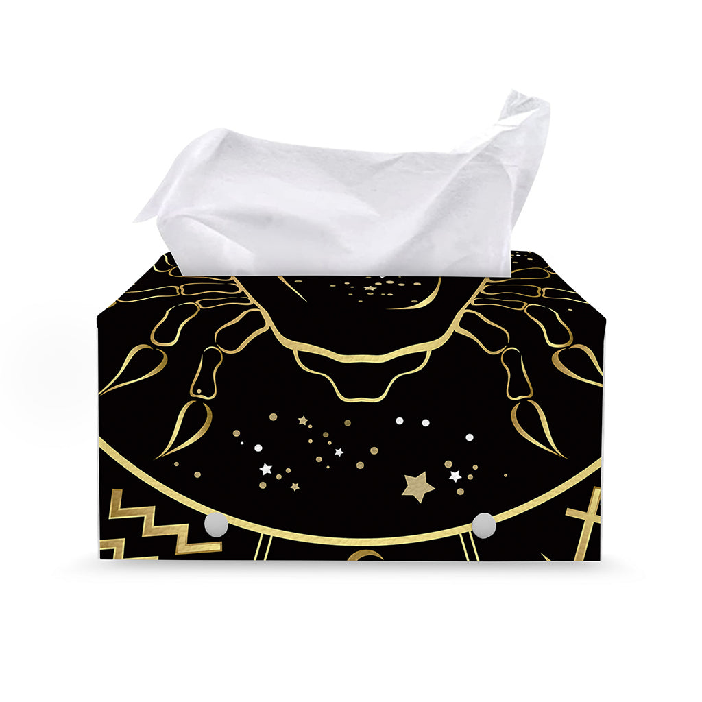 Gold And Black Cancer Sign Print Leather Tissue Box Cover
