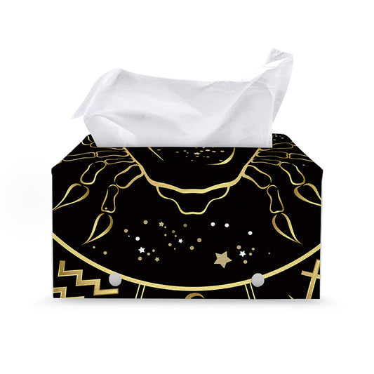 Gold And Black Cancer Sign Print Leather Tissue Box Cover