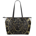 Gold And Black Cancer Sign Print Leather Tote Bag With Zipper