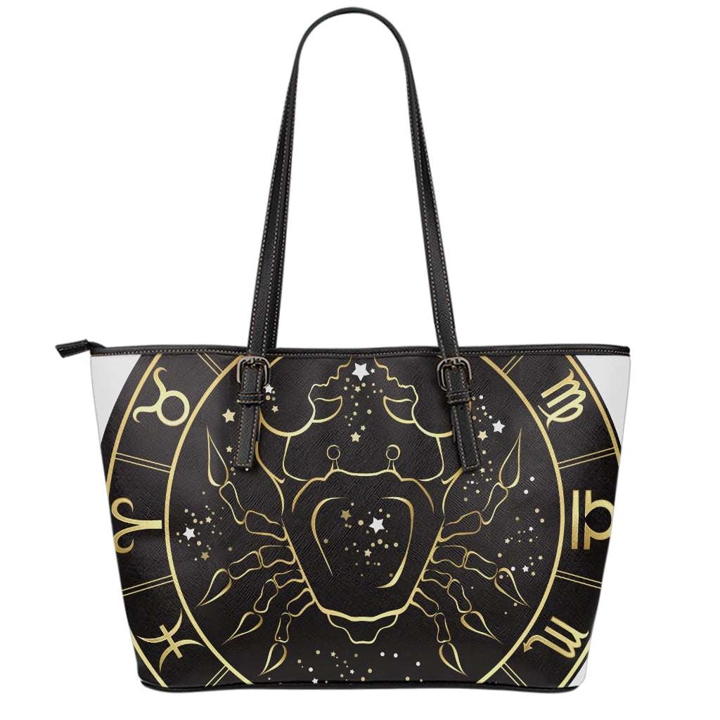 Gold And Black Cancer Sign Print Leather Tote Bag