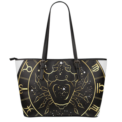 Gold And Black Cancer Sign Print Leather Tote Bag