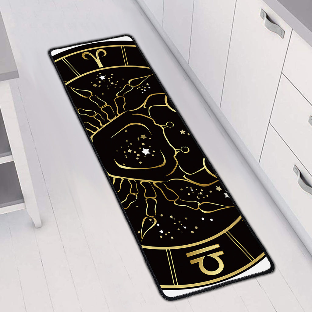 Gold And Black Cancer Sign Print Long Kitchen Mat