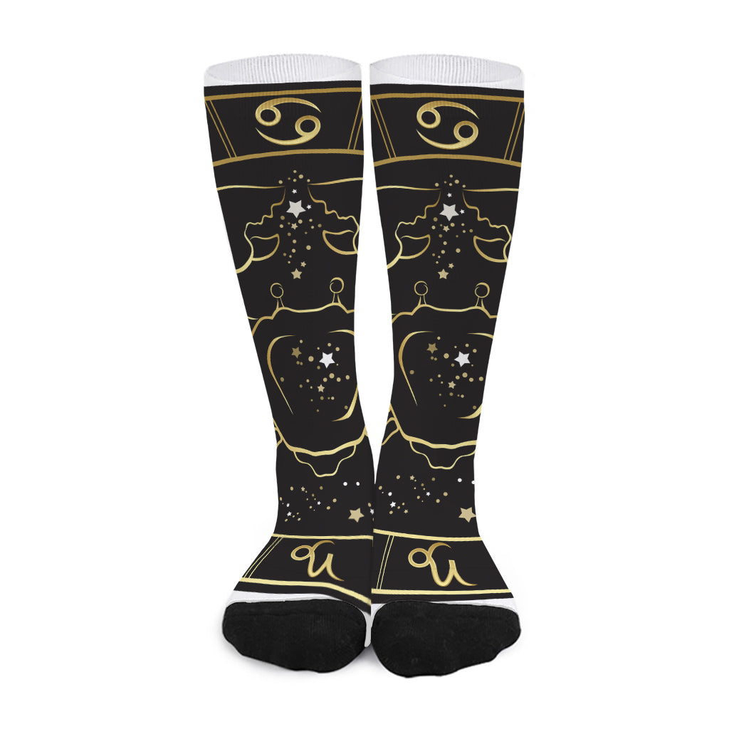 Gold And Black Cancer Sign Print Long Socks