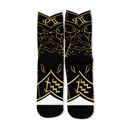 Gold And Black Cancer Sign Print Long Socks