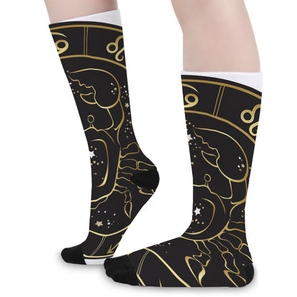Gold And Black Cancer Sign Print Long Socks