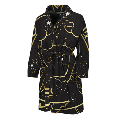 Gold And Black Cancer Sign Print Men's Bathrobe