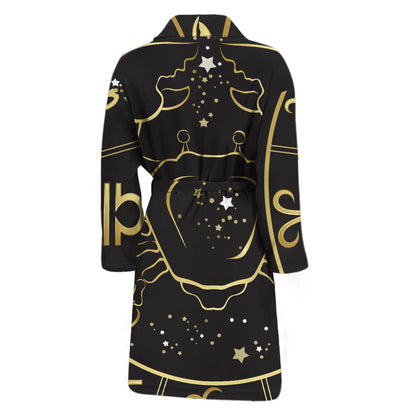 Gold And Black Cancer Sign Print Men's Bathrobe