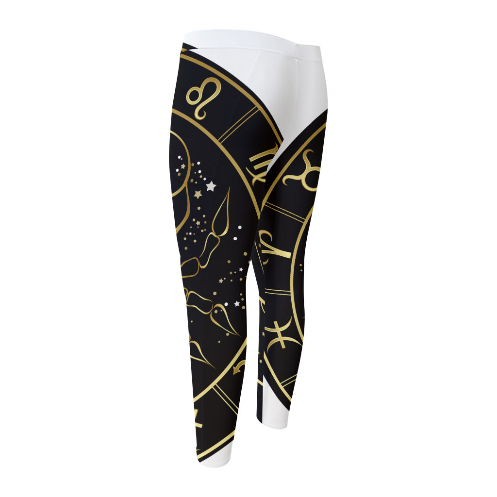 Gold And Black Cancer Sign Print Men's Compression Pants