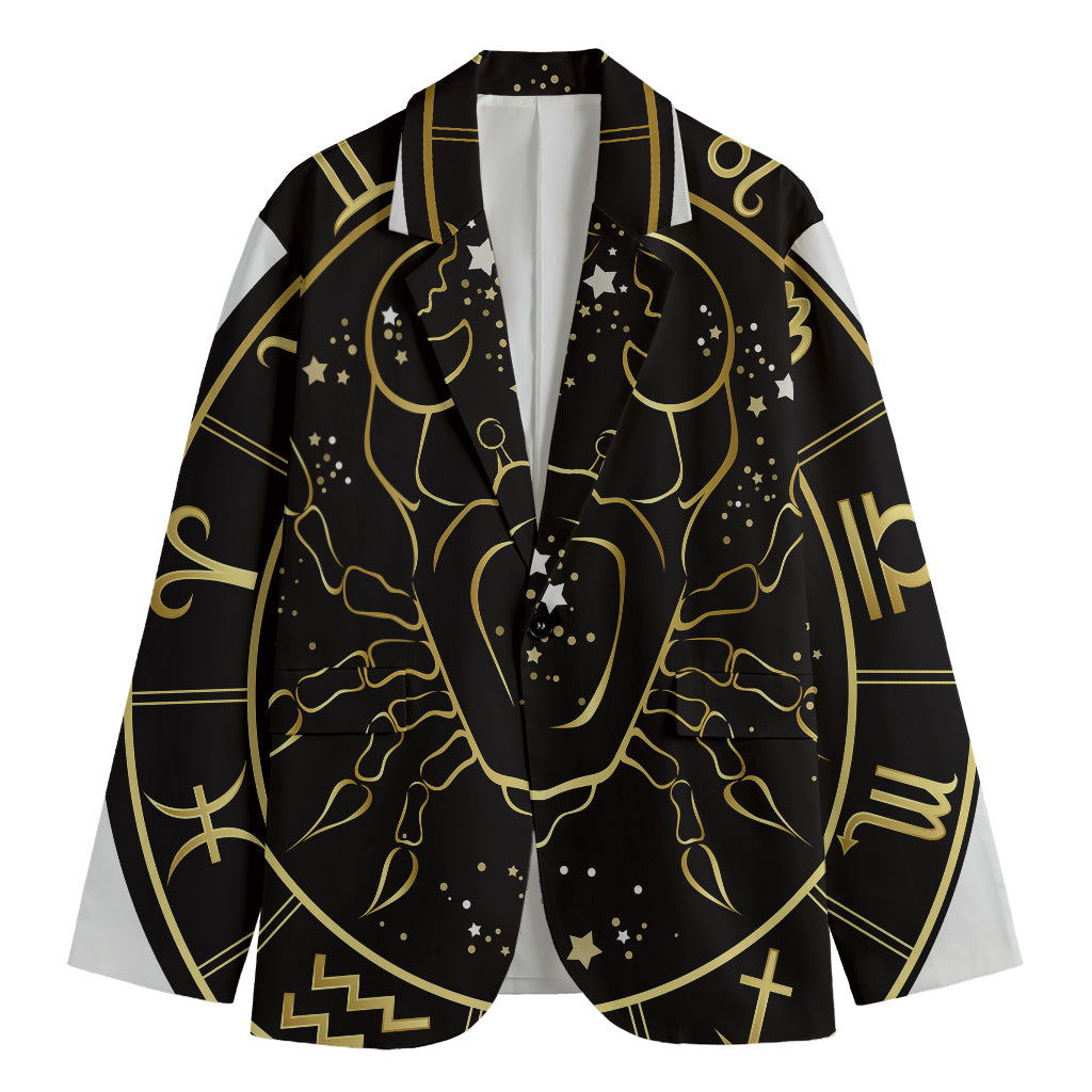 Gold And Black Cancer Sign Print Men's Cotton Blazer