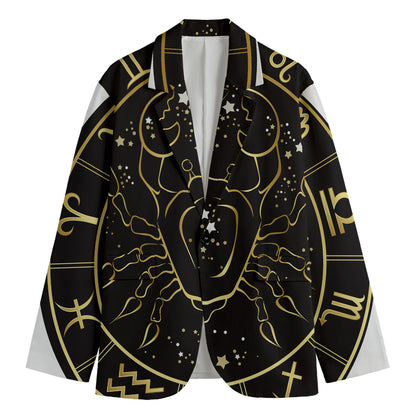 Gold And Black Cancer Sign Print Men's Cotton Blazer