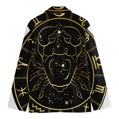 Gold And Black Cancer Sign Print Men's Cotton Blazer