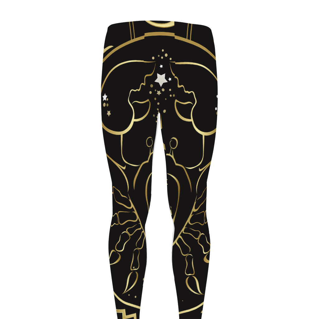 Gold And Black Cancer Sign Print Men's leggings
