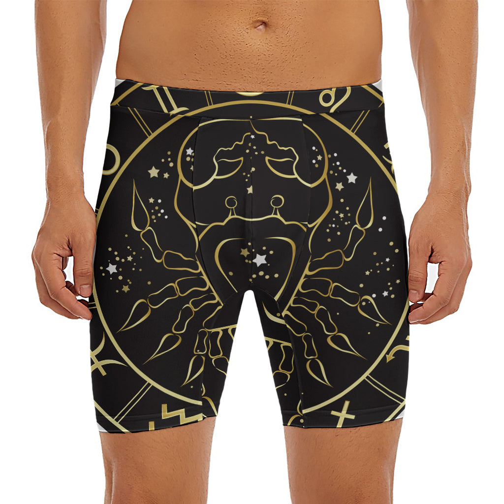 Gold And Black Cancer Sign Print Men's Long Boxer Briefs