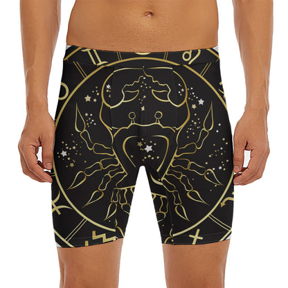 Gold And Black Cancer Sign Print Men's Long Boxer Briefs