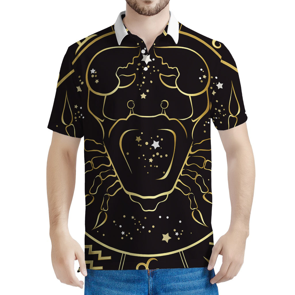 Gold And Black Cancer Sign Print Men's Polo Shirt