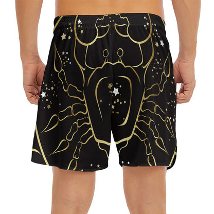 Gold And Black Cancer Sign Print Men's Split Running Shorts