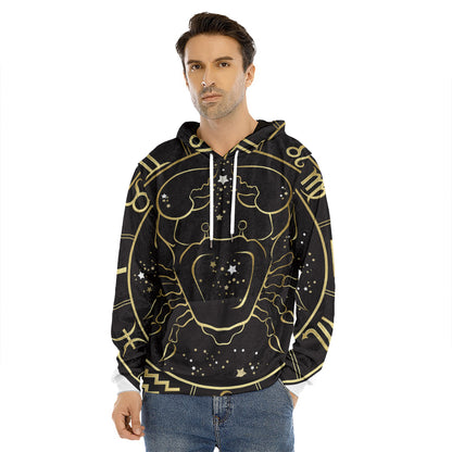 Gold And Black Cancer Sign Print Men's Velvet Pullover Hoodie