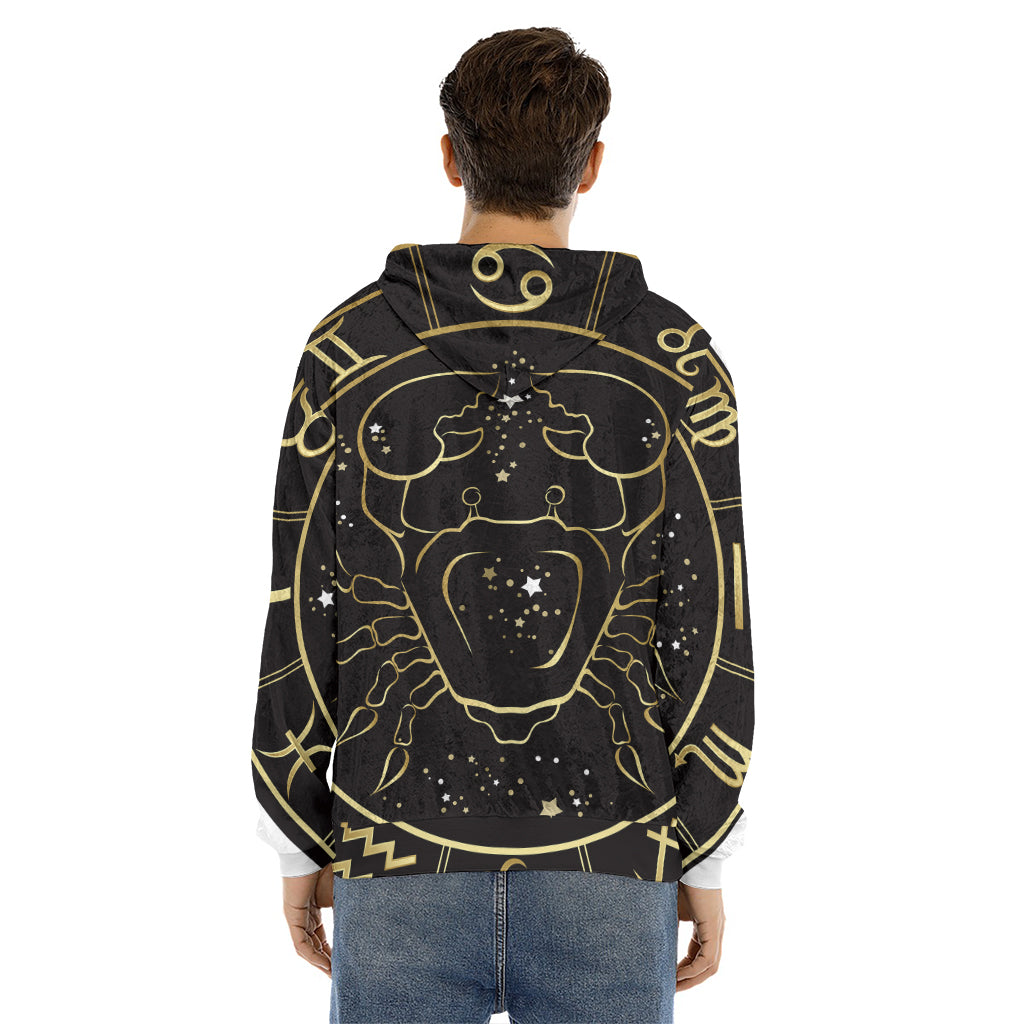 Gold And Black Cancer Sign Print Men's Velvet Pullover Hoodie