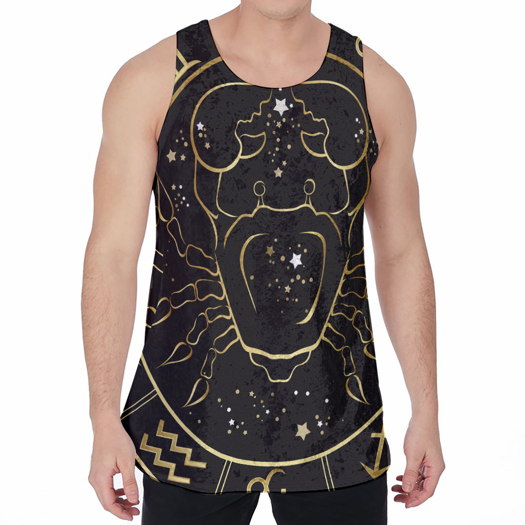 Gold And Black Cancer Sign Print Men's Velvet Tank Top