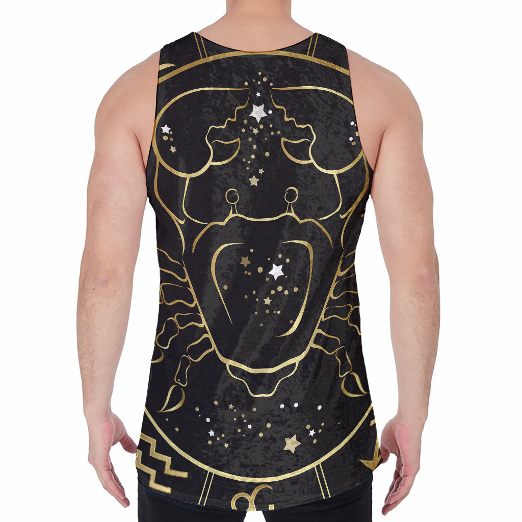 Gold And Black Cancer Sign Print Men's Velvet Tank Top