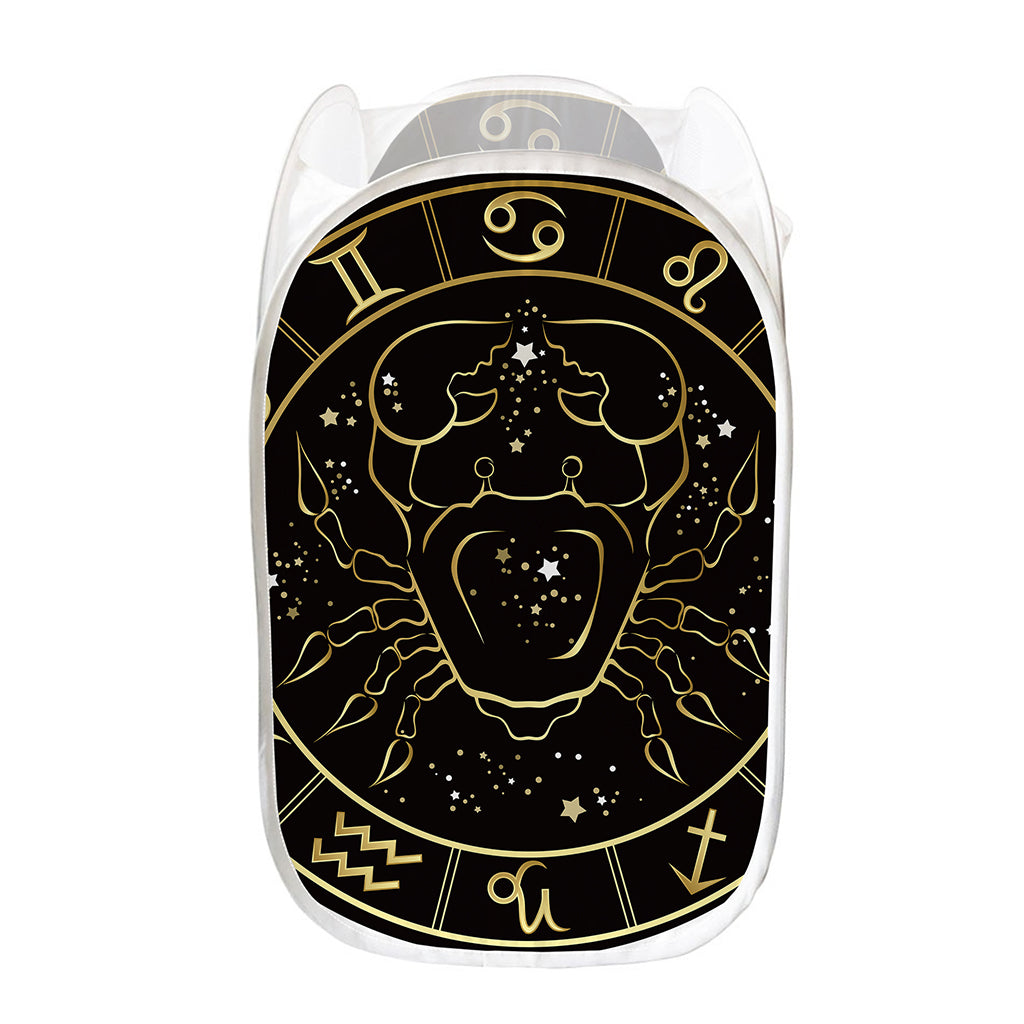 Gold And Black Cancer Sign Print Mesh Laundry Hamper