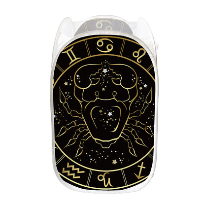Gold And Black Cancer Sign Print Mesh Laundry Hamper