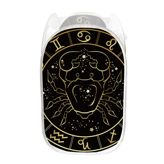 Gold And Black Cancer Sign Print Mesh Laundry Hamper