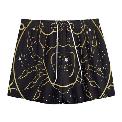 Gold And Black Cancer Sign Print Mesh Shorts
