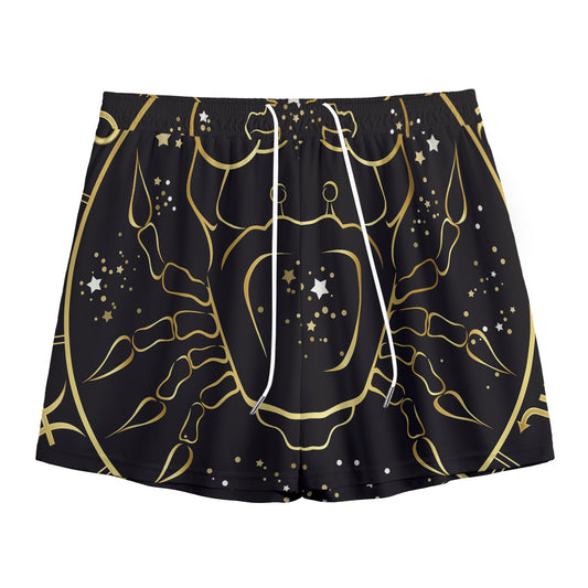 Gold And Black Cancer Sign Print Mesh Shorts
