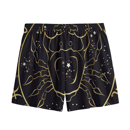 Gold And Black Cancer Sign Print Mesh Shorts