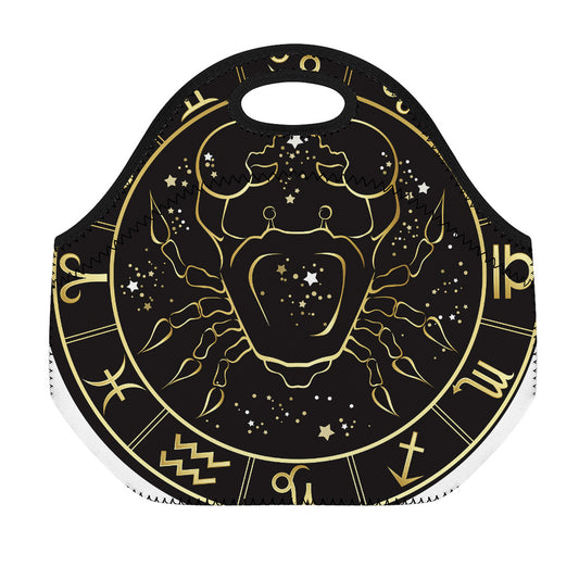 Gold And Black Cancer Sign Print Neoprene Lunch Bag