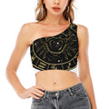 Gold And Black Cancer Sign Print One Shoulder Crop Top
