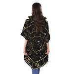 Gold And Black Cancer Sign Print Open Front Beach Cover Up