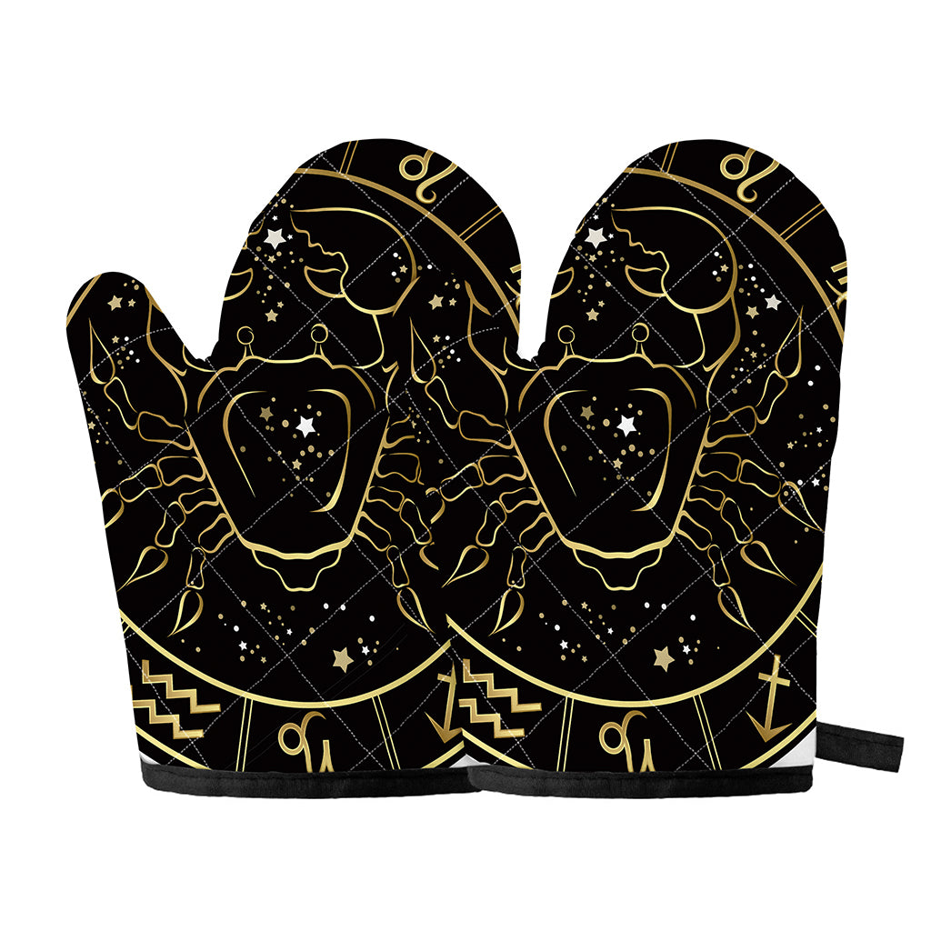 Gold And Black Cancer Sign Print Oven Mitts