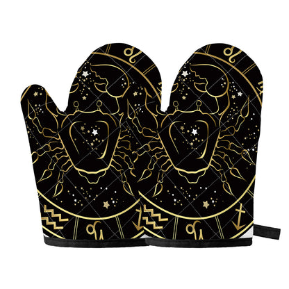 Gold And Black Cancer Sign Print Oven Mitts