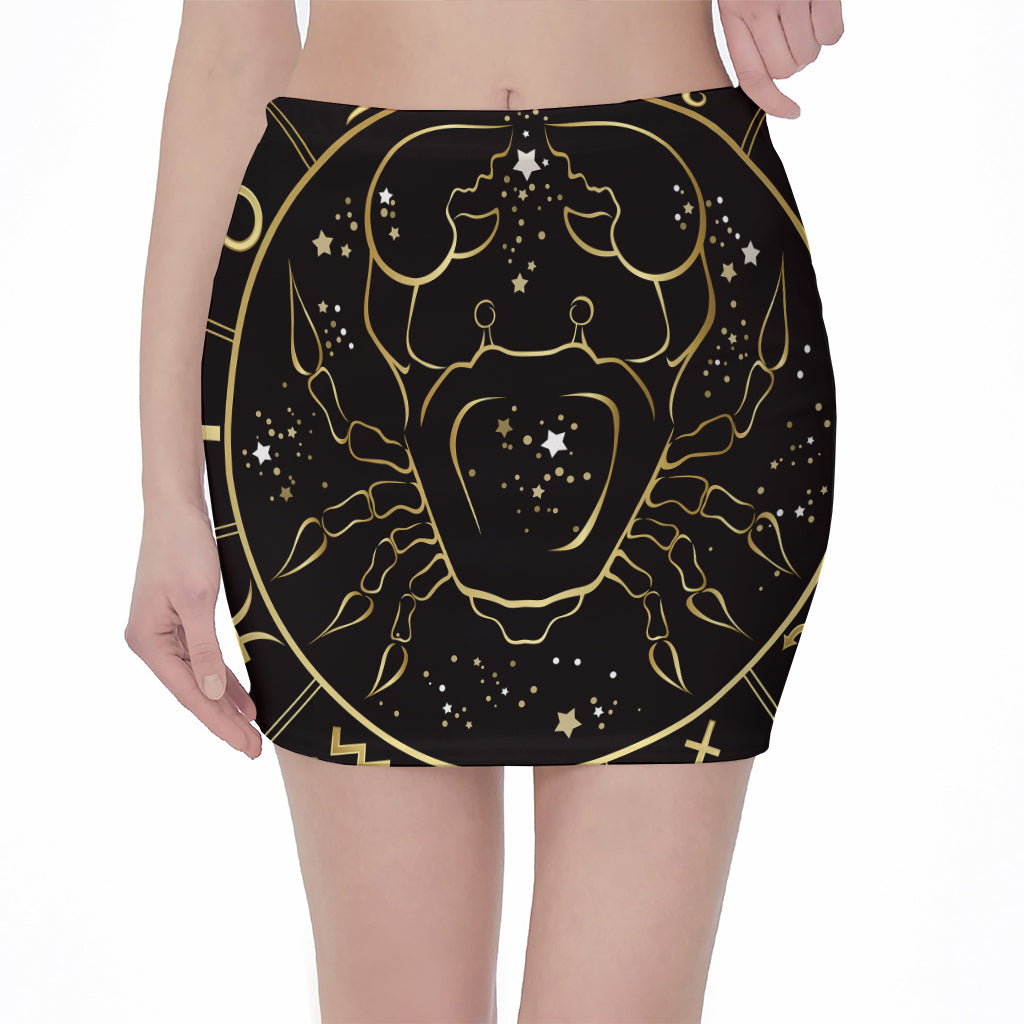 Gold And Black Cancer Sign Print Pencil Mini Skirt